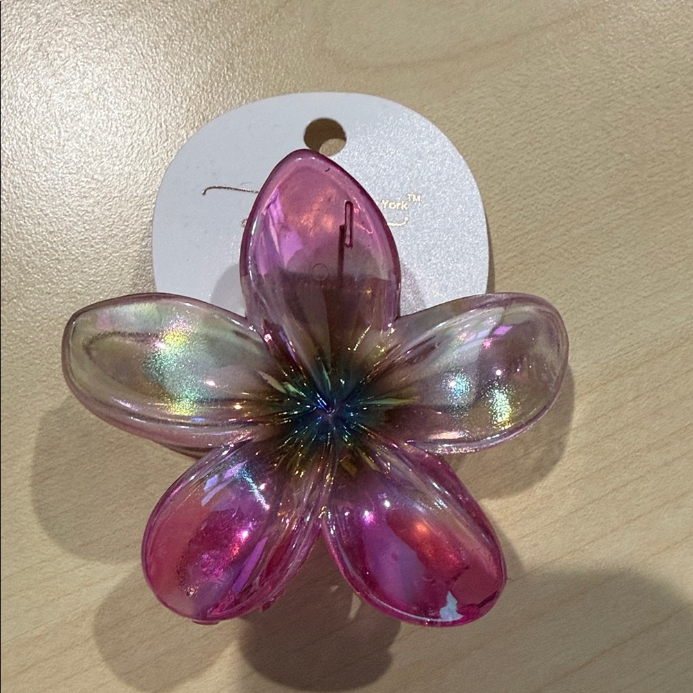 Pink and Iridescent Flower Hair Clip
